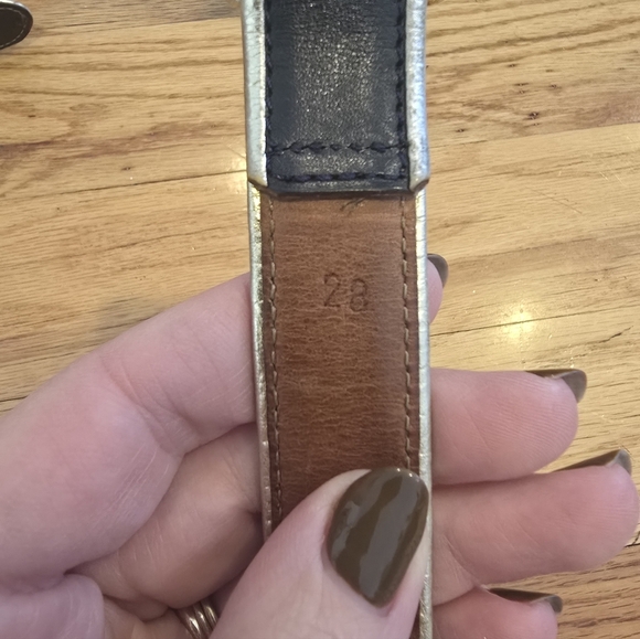 Vtg Polo Ralph Lauren Leather 2 Tone Belt Brass Nautical Buckle Womens 28 Navy main image 6